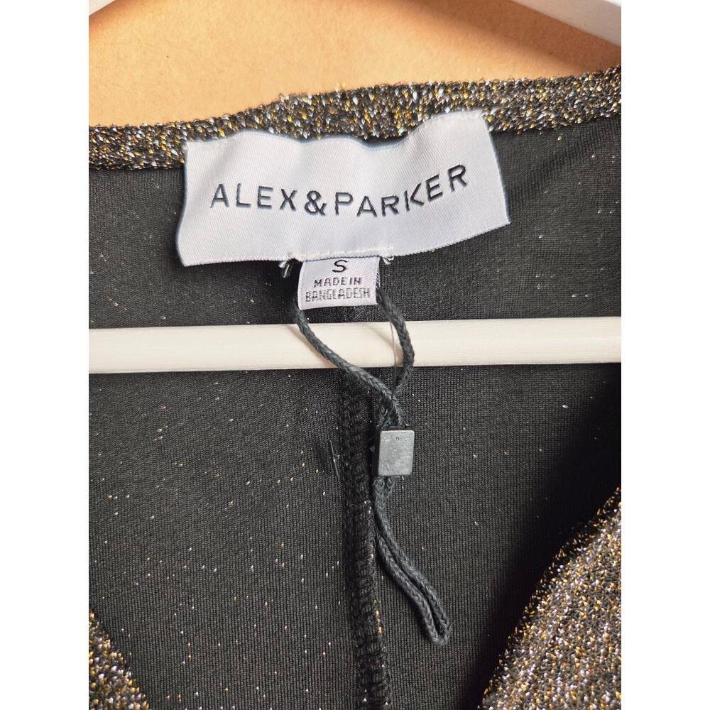 Alex & Parker Metallic Lurex Puff Sleeve Top Small Gold Balloon Sleeve Blouse - Picture 8 of 10